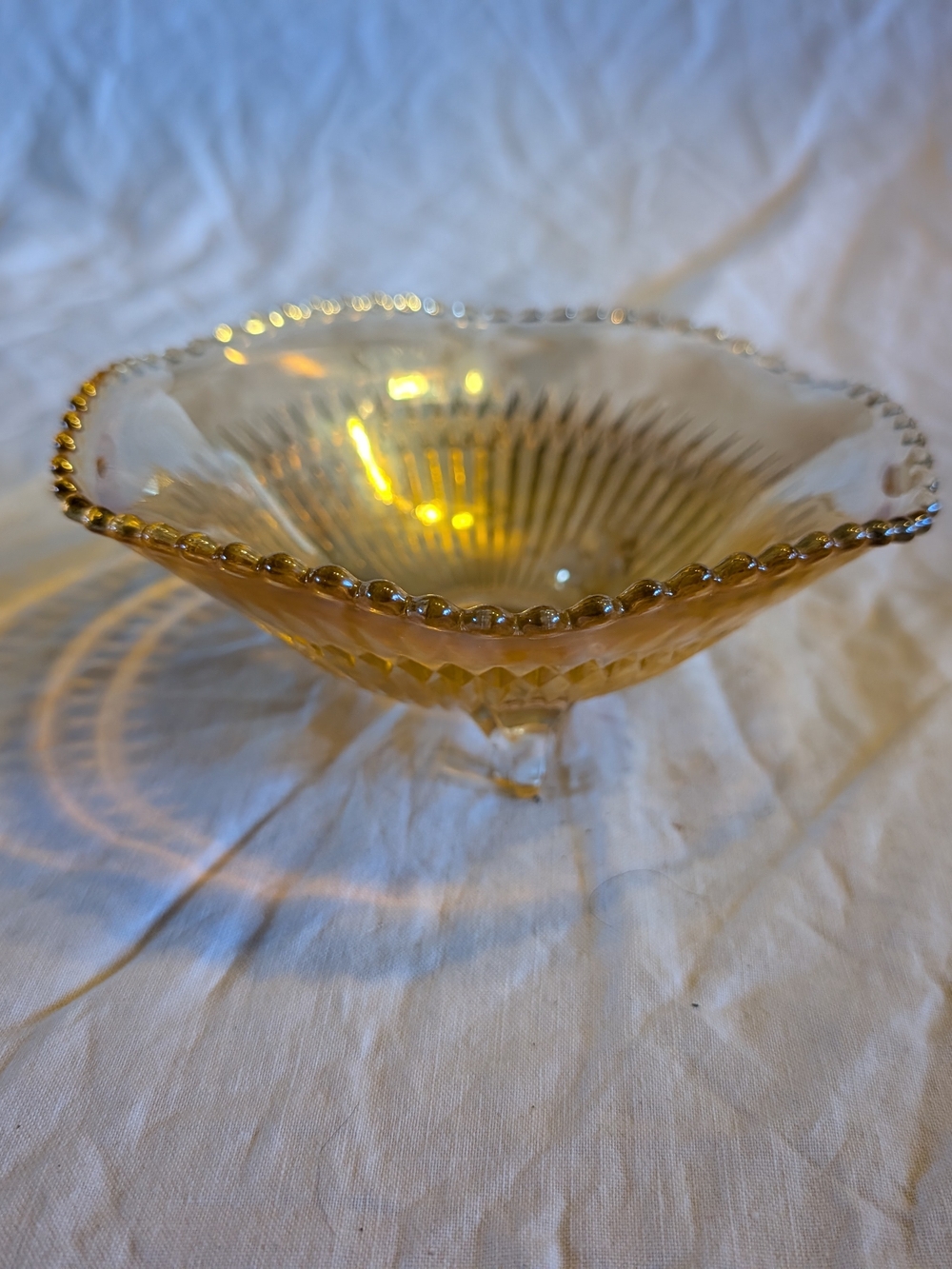 RESERVE Scalloped Amber Glass Decorative Compote - Elegant Accent Bowl